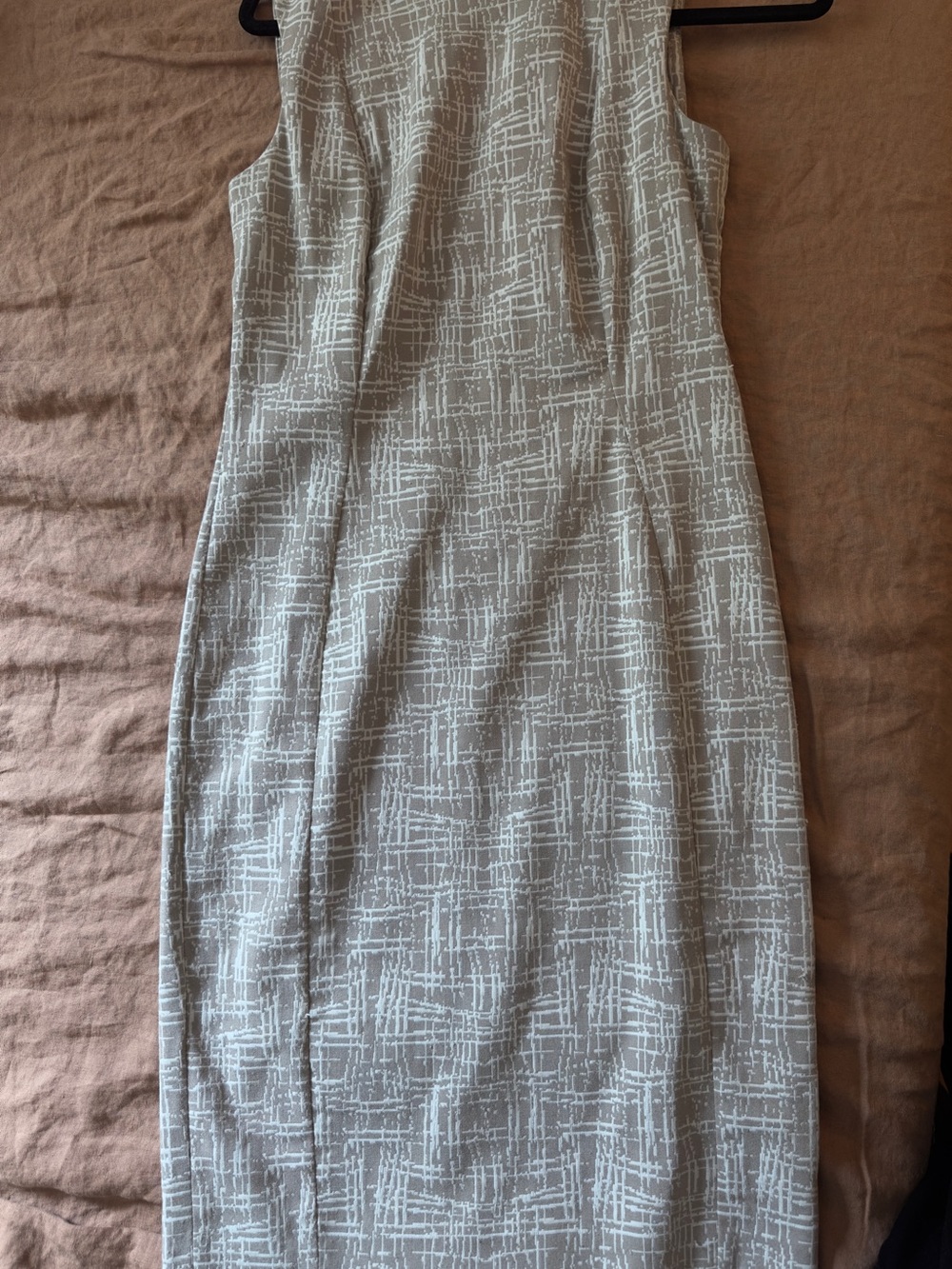 Calvin Klein Sleeveless Light Gray Patterned Sheath Work Dress
